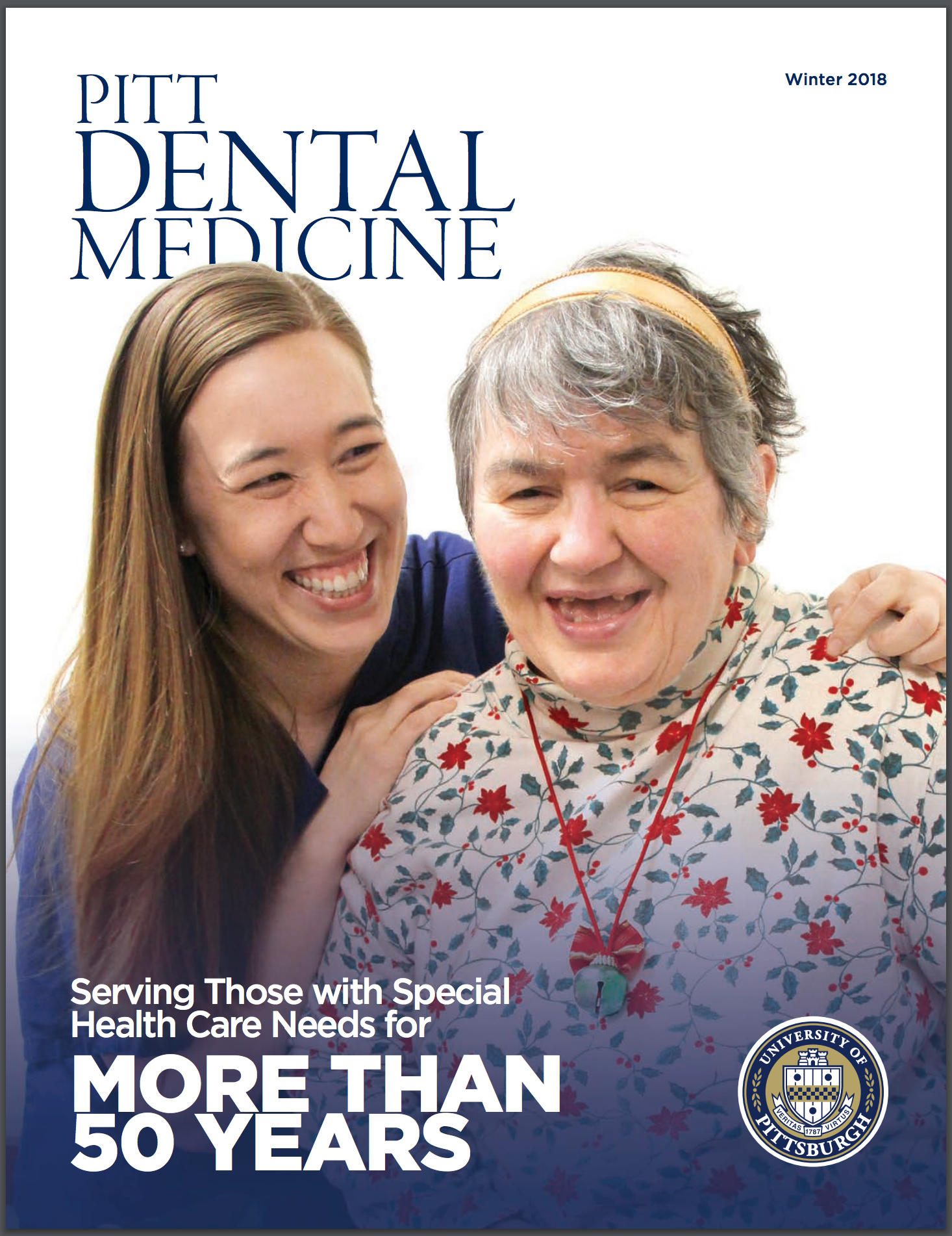 cover of the magazine, which features a female dental student and a patient, both smiling
