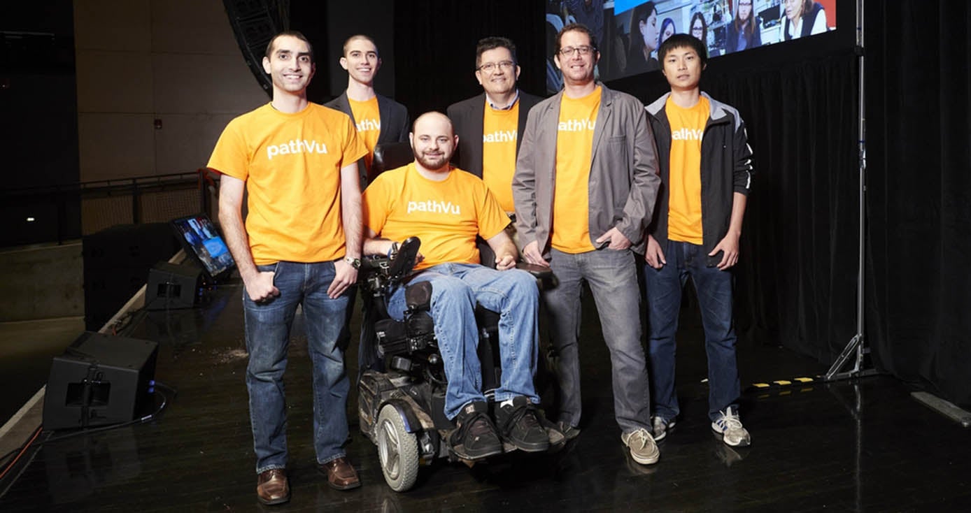 The cofounders of pathVu, (from left) Eric Sinagra, Ian McIntyre, Jon Duvall, Ed Bacheson, Jon Pearlman, and Tianyang (Tim) Chen.