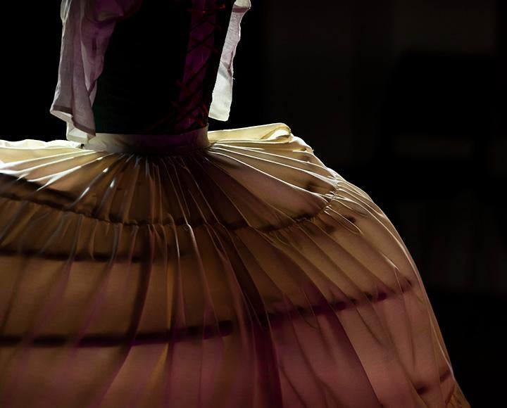 The dress' hoop skirt from behind