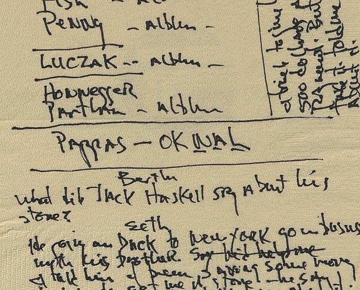 Notes August Wilson made on a napkin