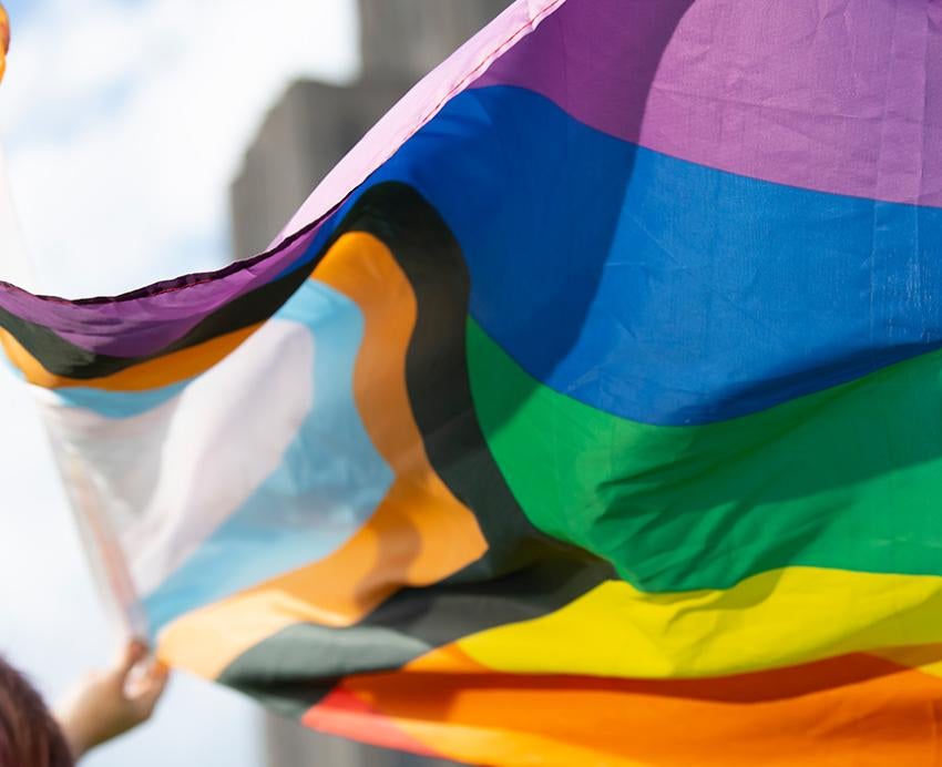 A person waves a Pride flag