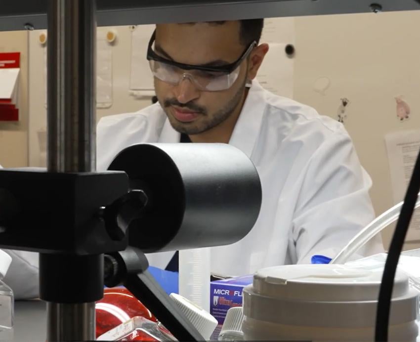 Adi Mittal pipetting in the lab 