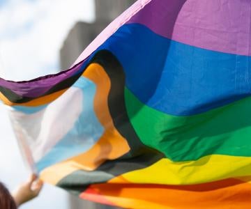 A person waves a Pride flag