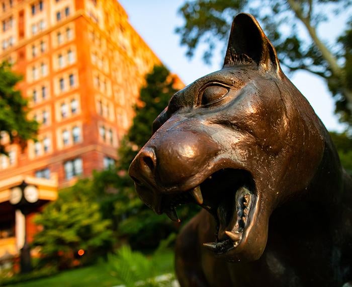 A panther state in front of William Pitt Union